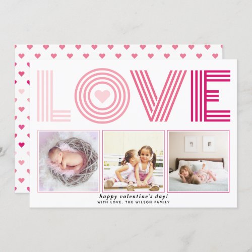 Ombre pink LOVE Valentines Day heart photo Holiday Card