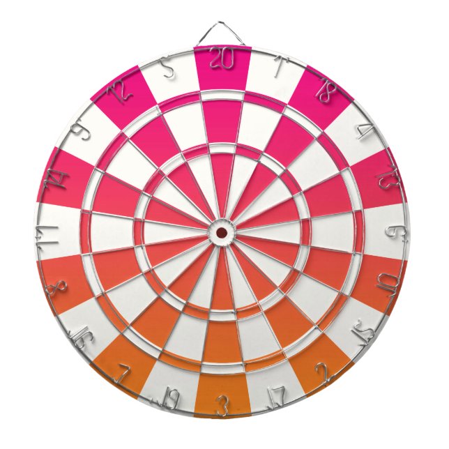 Ombre Pink Orange And White Dartboard With Darts (Front)