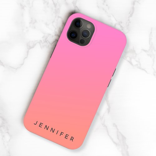 Ombre  Pink Orange Sunset Modern Name iPhone 13 Case