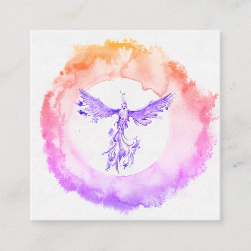  Ombre Pink Peach Flame Phoenix Rings of Fire Square Business Card
