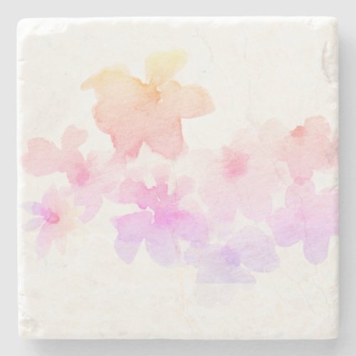  Ombre Pink Peach Floral  Soft Watercolor Stone Coaster