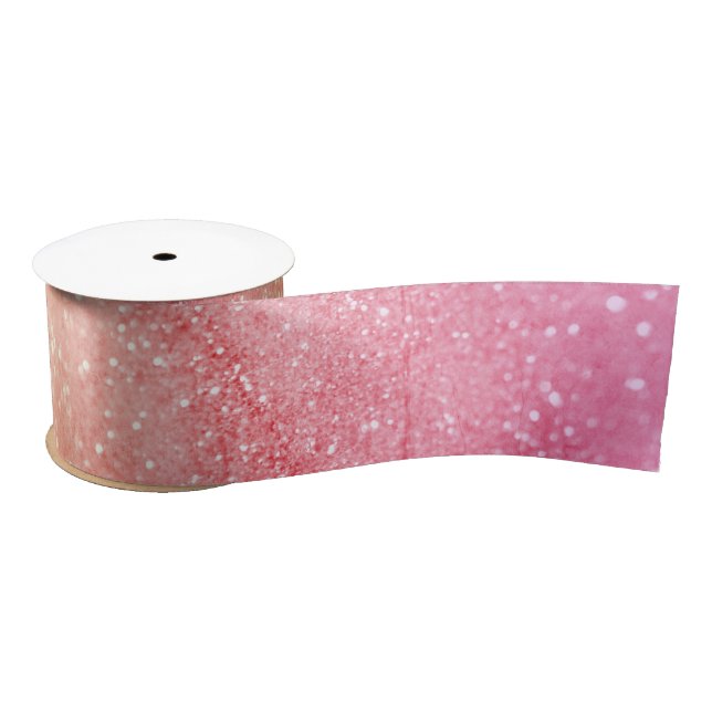 Ombre Pink Peach Glitter All Occasion   Satin Ribbon (Spool)