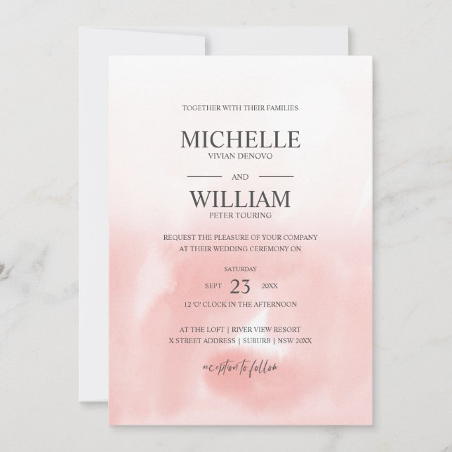 Ombre Pink Plain Elegant Wedding Invitation (Front)