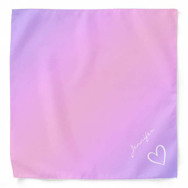 Ombre Pink Purple Calligraphy Heart Personalized Bandana (Front)
