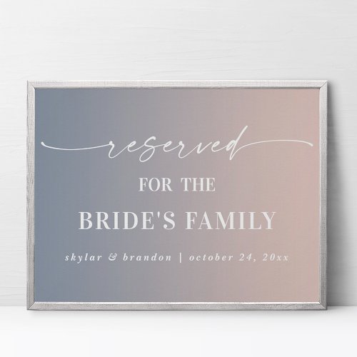 Ombre Pink Reserved Brides Family Wedding Sign