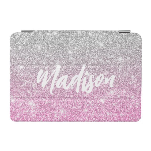 Ombre Pink Silver Glitter Calligraphy Name iPad Mini Cover (Horizontal)