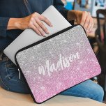 Ombre Pink Silver Glitter Calligraphy Name Laptop Sleeve<br><div class="desc">Ombre Pink Silver Glitter Calligraphy Name Laptop Sleeve Electronics Bag features a faux ombre silver and pink glitter background with your personalized name. Perfect gift for Christmas,  birthday,  Mother's Day,  teacher appreciation,  best friends,  sisters and more. Designed by © Evco Studio www.zazzle.com/store/evcostudio</div>