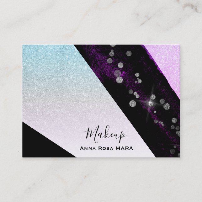 *~* Ombre Pink Teal Glitter Geometric Girly Chic Business Card (Front)