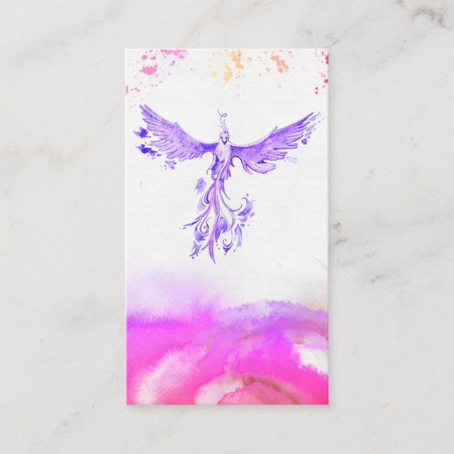 *~*  Ombre Pink Violet Peach Feathers Phoenix Business Card (Front)