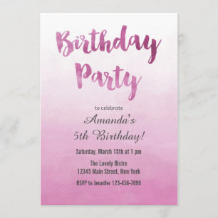Ombre Pink Watercolor Birthday Invitation