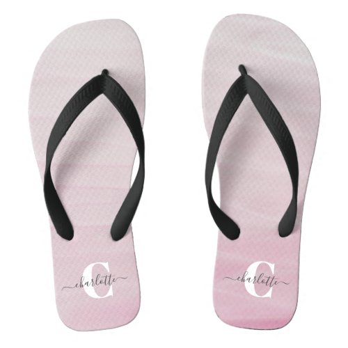 Ombre Pink Watercolor Custom Monogrammed Name   Flip Flops