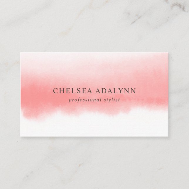 Ombre Pink Watercolor Minimalist Business Card (Front)