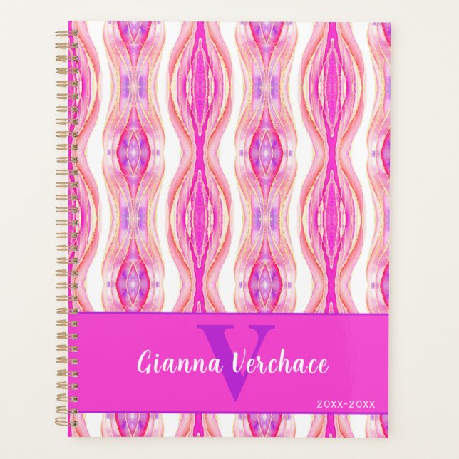 Ombre Pinks Purples and Golden Geode Agate Planner (Front)