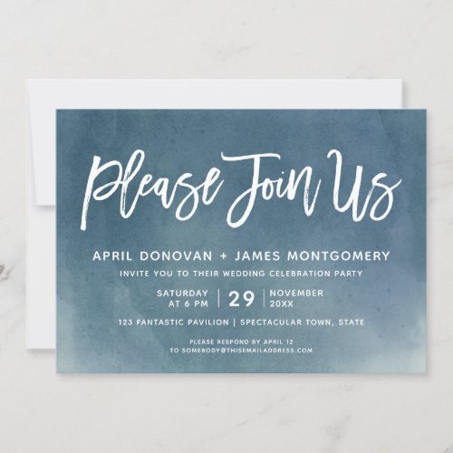 Ombre Please Join Us Brush Typography Wedding Invitation