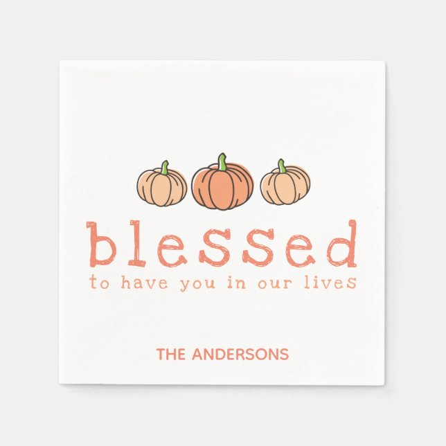 Ombre Pumpkin Blessed Personalized Thanksgiving Napkins (Front)