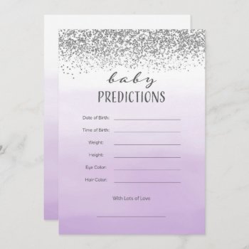 Ombre Purple And Silver Baby Prediction Card by melanileestyle at Zazzle