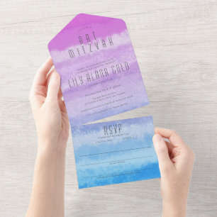 Ombre Purple Blue Elegant CUSTOM BAT BAR MITZVAH All In One Invitation