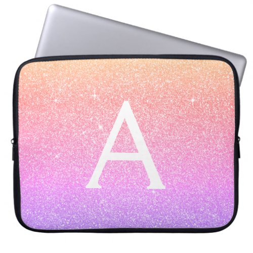 Ombre Purple Glitter and Sparkle Monogram Laptop Sleeve