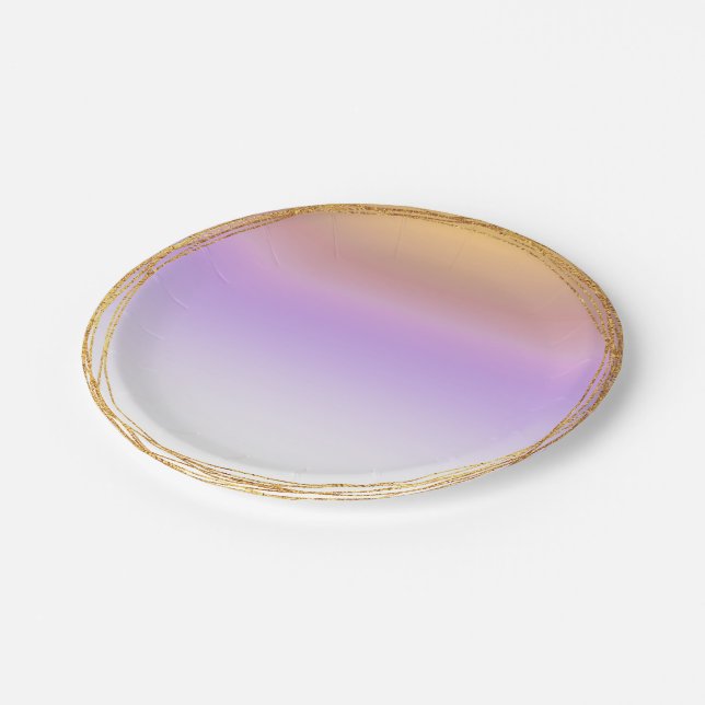 Ombre Purple Gold Lilac Purple Glass Party Vip Paper Plates (Angled)