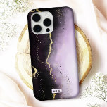 Ombre Purple & Gold Moody Agate Modern Monogram iPhone 15 Pro Max Case<br><div class="desc">Protect your phone in style with this elegant "Ethereal Mist" iPhone case featuring a captivating design and shimmering faux metallic accents. Perfect for those who love luxury and modern art, this case is available for many iPhone and Samsung models, offering both Barely There and Tough case options to suit your...</div>