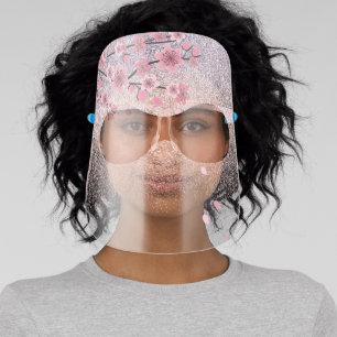 Ombre Purple Pink Glitter Cherry Blossom Tree Face Shield