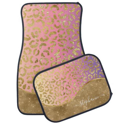 Ombre Purple Pink Gold Leopard Glam Personalized Car Floor Mat