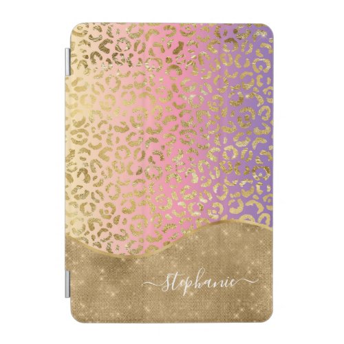 Ombre Purple Pink Gold Leopard Glam Personalized iPad Mini Cover
