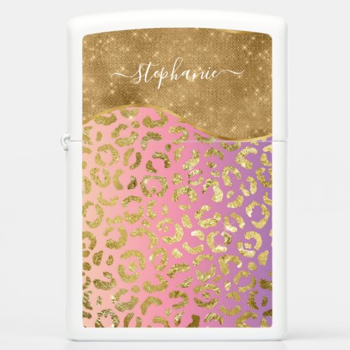 Ombre Purple Pink Gold Leopard Glam Personalized Zippo Lighter