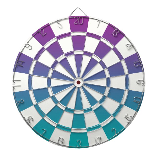 Ombre Purple Teal And White Dartboard With Darts (Front)