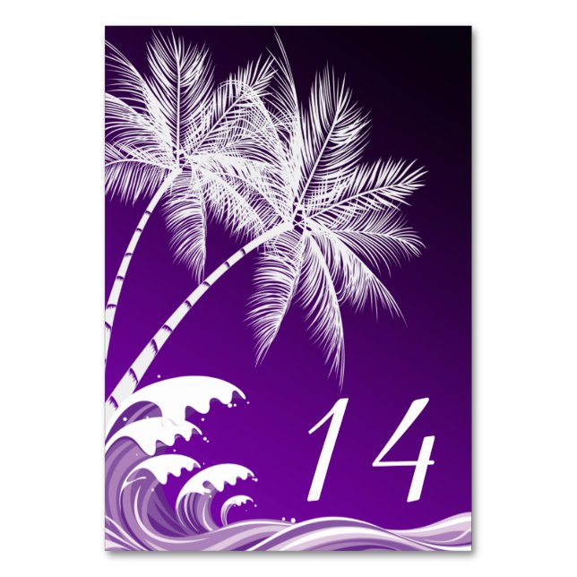 OMBRÉ PURPLE TROPICAL PALMS Table Card (Front)