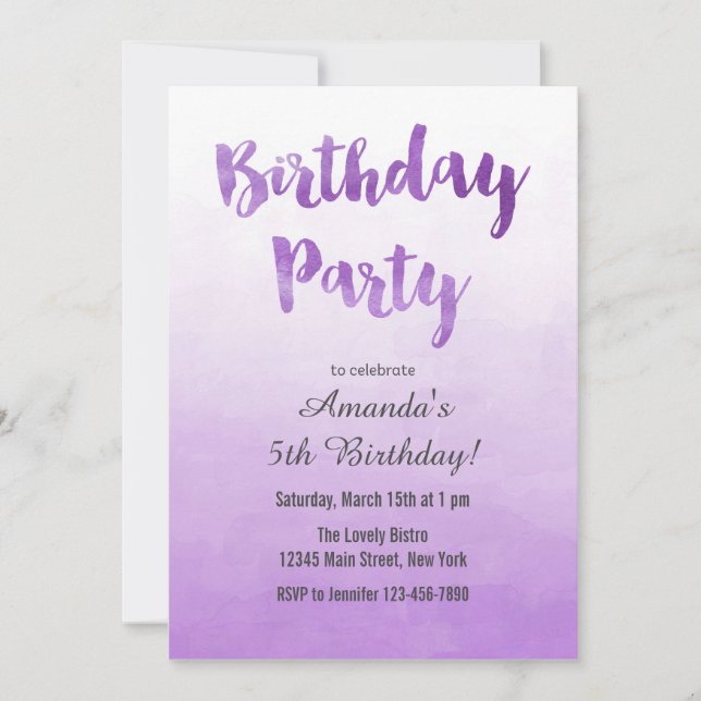 Ombre Purple Watercolor Birthday Invitation (Front)