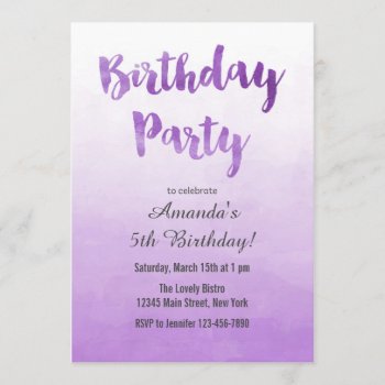 Ombre Purple Watercolor Birthday Invitation by melanileestyle at Zazzle