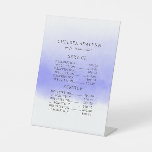 Custom Price Menus 18 Ombre Purple Watercolor Minimalist Service Price Pedestal Sign