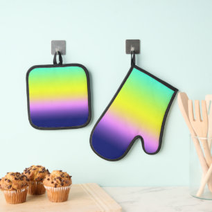 Ombre purple yellow green spring summer colors rig oven mitt & pot holder set
