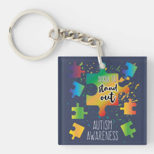 Ombre Puzzles Born to Stand Out Autism Awareness Keychain