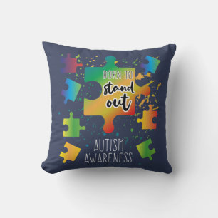 Ombre Puzzles Born to Stand Out Autism Awareness Throw Pillow