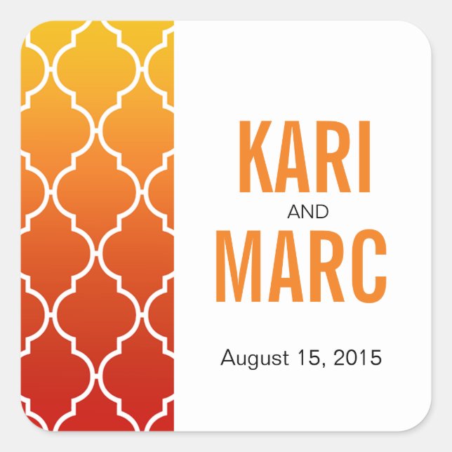 Ombre Quatrefoil Geometric Favor Decal | sunset Square Sticker (Front)