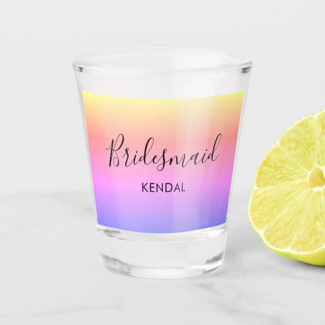 Ombre Rainbow Bridesmaid Personalized Shot Glass (Front)