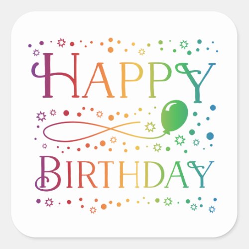 Ombre Rainbow Confetti and Balloon Happy Birthday Square Sticker