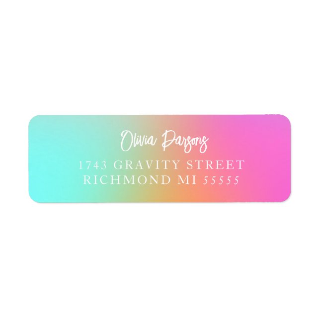 Ombre Rainbow Gradient Lettering Scripted Address Label (Front)