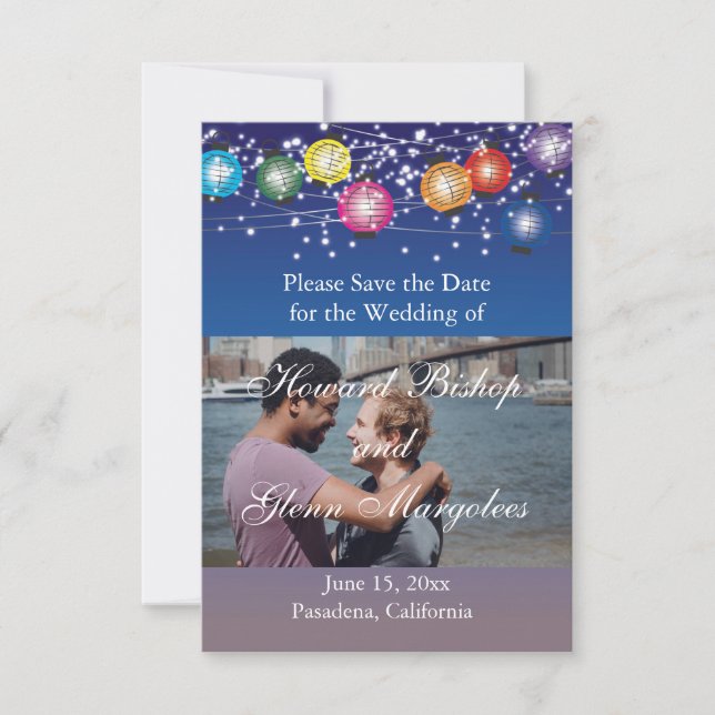 Ombre Rainbow Lanterns PHOTO Save the Date (Front)