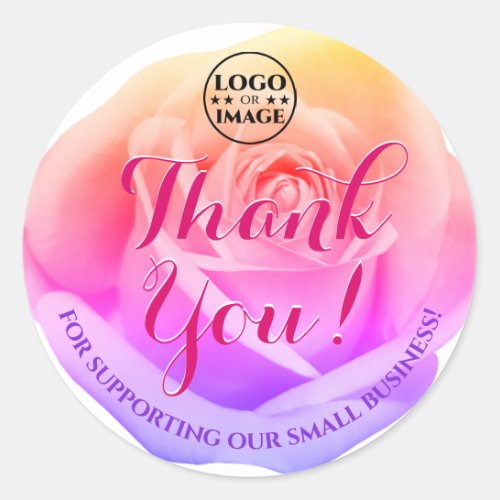 Ombre Rainbow Rose Flower Thank You Labels Logo