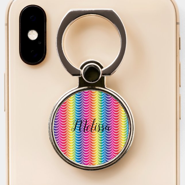Ombre Rainbow Scales Phone Ring Stand (Close Up)