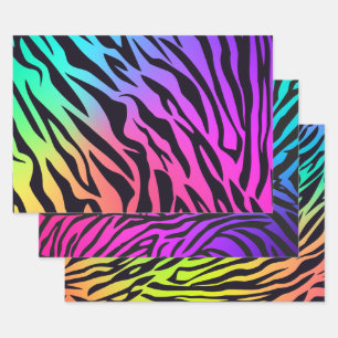 Ombre Rainbow Tiger Print Wrapping Paper Sheets