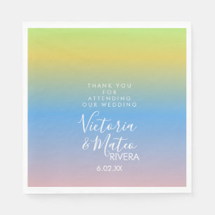Ombre Rainbow Yellow Blue Pink Wedding  Thank You Napkins