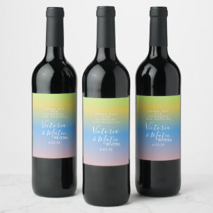 Ombre Rainbow Yellow Blue Pink Wedding    Wine Label