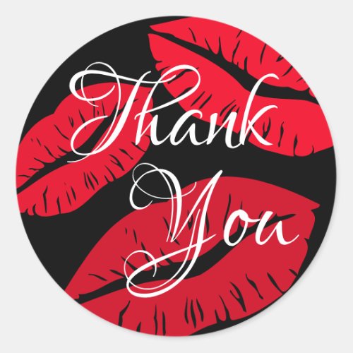 Ombre Red Lipstick Kisses Thank You Classic Round Sticker