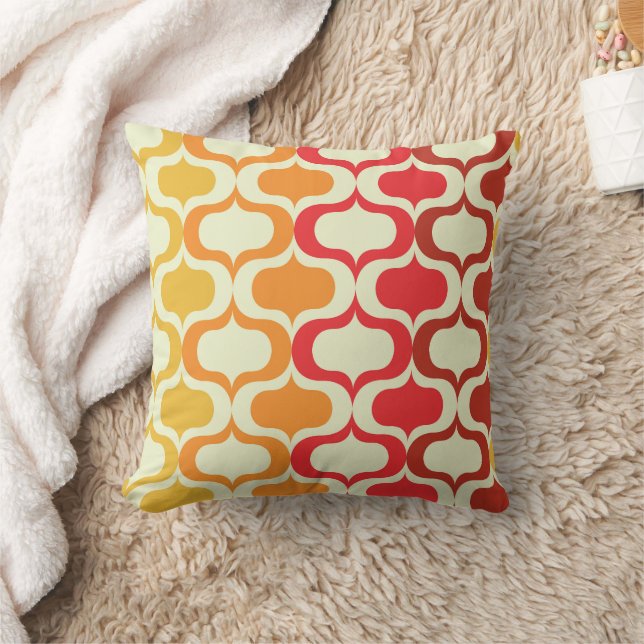 Ombre Retro Ogee in Orange, Tangerine and Red  Throw Pillow (Blanket)