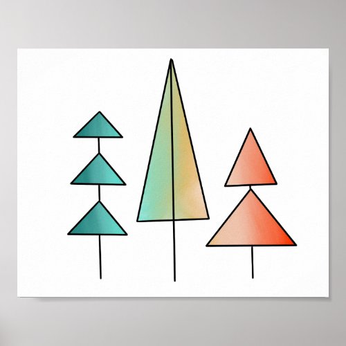 ombre retro red pink blue geometric christmas tree poster