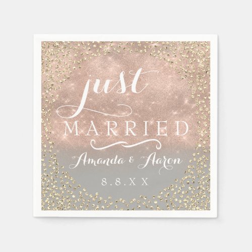Ombre Rose Gold Confetti Wedding Just Married Napkins